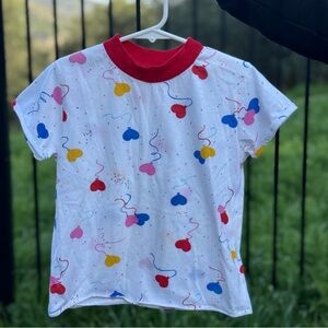 Girls Vintage 80’s Multi Color Heart Balloons & Confetti Shirt 6X